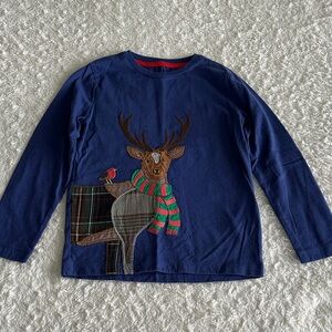 Mini Boden girls size 5-6 blue long sleeve knit winter reindeer shirt